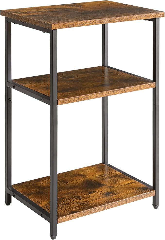 IBUYKE Side Table,3-Tier End Table, Industrial Nightstand Small Table with Storage Shelf, for Bedroom, Living Room, Hallway, Rustic Brown UTMJ402H