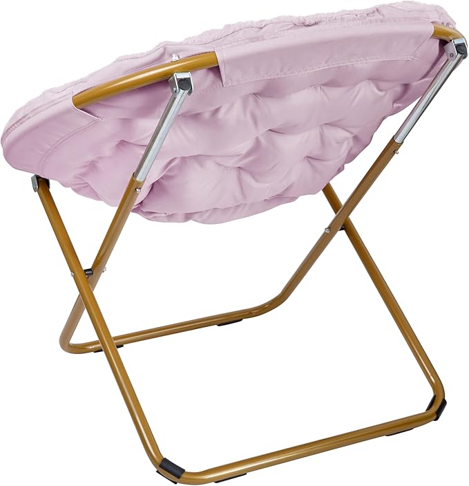 EMMA + OLIVER Ersa Oversize Folding Saucer Chair - Dusty Purple Faux Fur Moon Chair - Soft Gold Metal Frame - 38" Portable Folding Chair - for Dorm and Bedroom