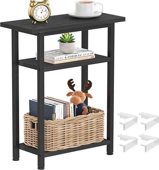 Heybly Small Narrow Side Table for Small Space, Thin Bedside Table, Slim Sofa Table, Skinny End Table, 25.2" Tall Nightstand, Couch Table for Living Room, Bedroom, Study, Balcony, Black, HET005BK1