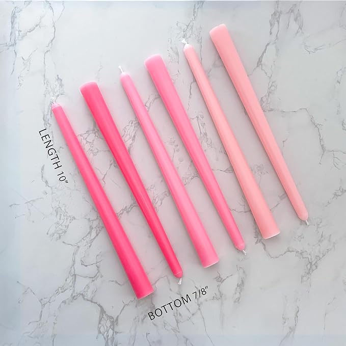 10" Classic Taper Candles, Three Pink Shades, 7-8 Hours Long Burning, Unscented Tall Candlesticks