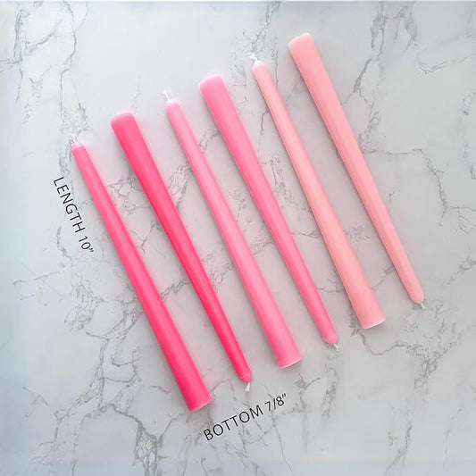 10" Classic Taper Candles, Three Pink Shades, 7-8 Hours Long Burning, Unscented Tall Candlesticks