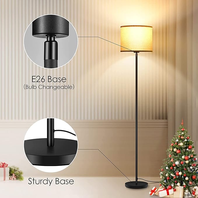 Modern Floor Lamps for Living Room Bedroom, Small Standing Lamp with Lampshade, Simple 58" Tall Lamp, Foot Pedal Switch, Black Floor Lamp for Office/Classroom/Kids Room (Bulbs Not Including)