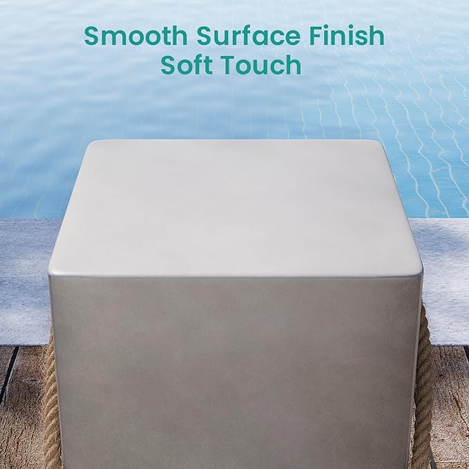 SUNBURY Concrete Side Table Set of 2, Outdoor Side Table for Patio, 18" H Outdoor Accent Table w Hemp Rope, Patio Side Table End Table in Medium Gray, Ceramic Side Table Garden Stool Log Table