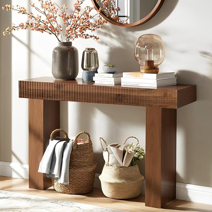 ZYBT 56-Inch Long Console Table, Wooden Narrow Rectangular Sofa Table Behind The Couch, Farmhouse Entryway Table for Entrance, Hallway,Living Room,Bedroom, Home Office,Brown