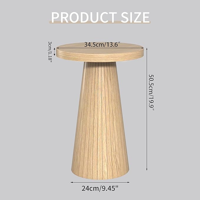 Small Round Pedestal Side Table, Wooden End Table for Living Room, Fluted Drink Table for Small Space, Modern Plant Stand Accent Table for Sofa Couch, 13.6 inch (Wood)