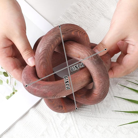 3 Link Wood Knot Decor - Hand Carved Coffee Table Decoration, Boho Chain Link Decor, Modern Shelf, Rustic Objects for Home Living Room Bedroom(Brown)