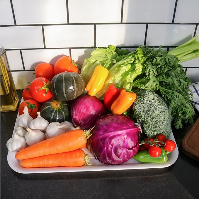 17 x 12 inches Melamine Serving Tray, Dinner Plate Tray, Serving Platter for Appetizers, Breakfast, Drinks, Barbecues and Parties, White, Set of 2