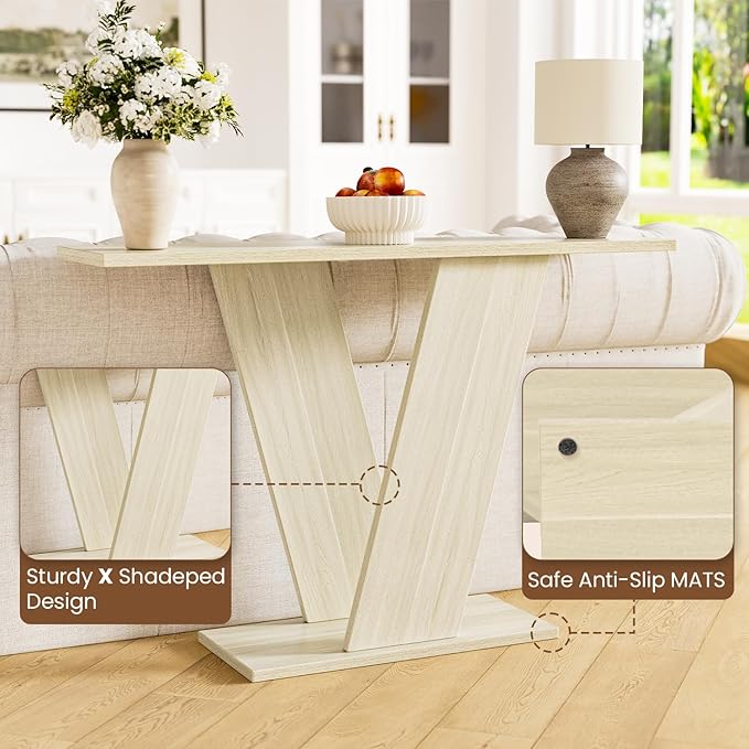 47 Inch Console Table, X-Shaped Wood Sofa Table Behind Couch, Farmhouse Entryway Table for Entrance, Hallway, Living Room, Natural