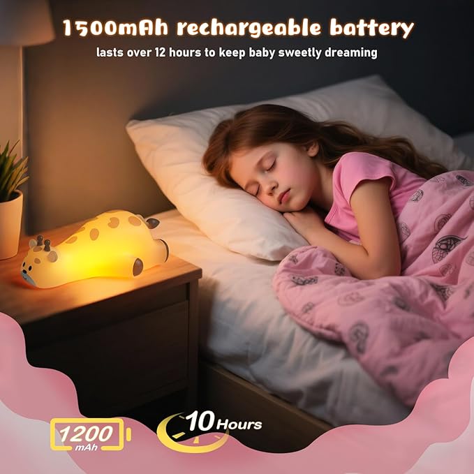 Cute Giraffe Night Light for Kids，3-Level Dimmable Nursery Nightlight, Silicone Squishy Light Up Gifts, Rechargeable Touch Control Nursery Bedside Light, Animal Decor Gift for Baby Toddler Room