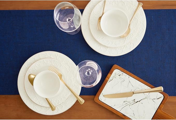 Solino Home Linen Short Table Runner 48 Inches - Athena, 100% Pure Linen Royal Blue Table Runner 14 x 48 Inch Ideal for Dresser and Coffee Tables - Holiday