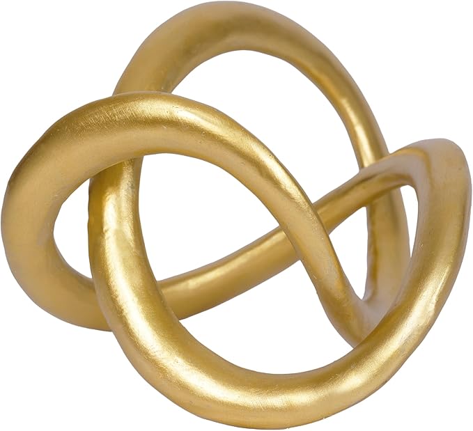 Gold Knot Statue Decor Gold Modern Geometric Sculpture Home Decor Unique Round Knick Knacks Shelves Decorative Abstract Cube Golden Centerpiece for Living Room Shelf Office Coffee Table Decoration