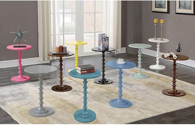 Coastal Charm Spindle Table, 17.75-in x17.75-in x24-In, White Finish, Classic Pedestal Design, Round Wooden Accent Table, Perfect for Any Living Space