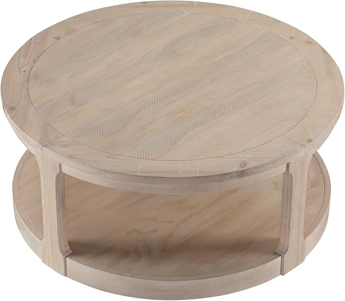 40'' Oak Round Coffee Table, Round End Table 2 Tier Wood Coffee Table,Circle Table for Living Room, Traditional Retro Farmhouse Style Rounded Wooden Tables for Office(ø40'' x 17.52'')