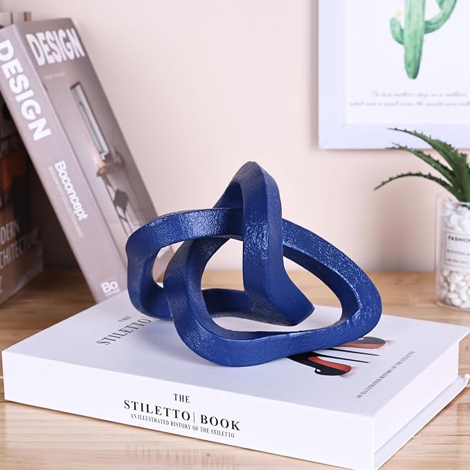 Infinity Knot Sculpture Blue Knot Decor Object, Abstract Knick Knacks Coffee Table Modern Statue, Navy Blue Sculpture for Home Living Room Table Ornaments and TV Stand Bookshelf Decorative