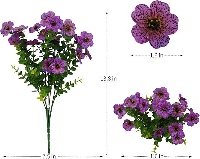 12 Bundles Artificial Flowers for Outdoor Indoor Fake Flowers uv Resistant Artificial Outdoor Flowers Fake Plants for Porch Garden Home Patio Decor (Purple)