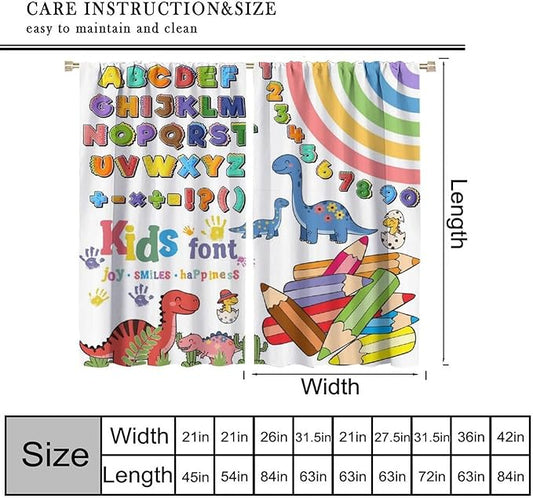 BAEKJIN Dinosaur Alphabet Curtains，Numeration Table and Catoon Dinosaur Pattern Print Decor Window Drapes for Kids Bedroom Living Room 42x45 Inch