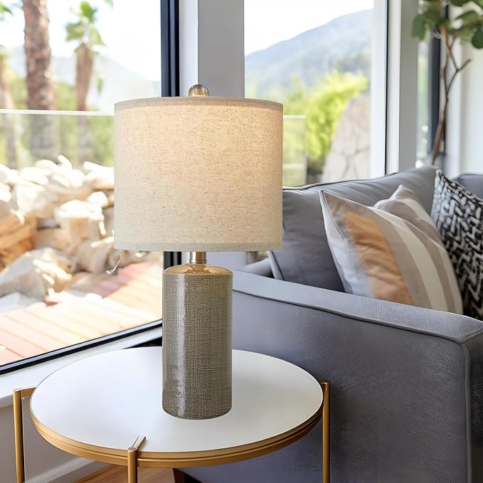 20.25/inch Modern Ceramic Table lamp Set of 2 Small Farmhouse Bedside lamp Dark Grey Nightstand Lamp End Table Lamps for Living Room Bedroom Study Office AMZ-T1109DG0