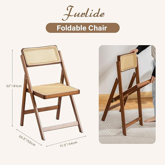 Rattan Folding Chairs, Modern Mid Century Dining Chairs Set of 2, Outdoor Bamboo Chairs for Bedroom Living Room Reading Room Dining Kitchen, Walnut