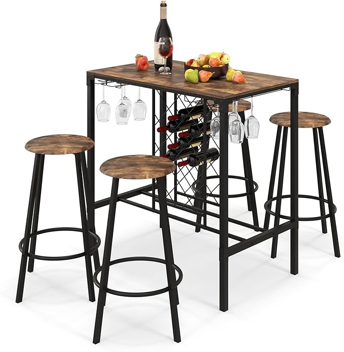 Giantex 5-Piece Dining Room Table Set, Multifunctional Kitchen Dinette Set of 5, 51" L X 27.5" W Table & Chair Set for 5, Rectangular Glass Dining Table & 4 Transparent Chairs for Living Room