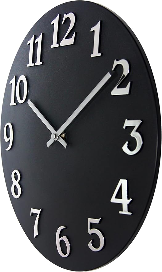 Infinity Instruments Vogue, Modern Matte Finish Open Face Wall Clock, Stunning Easy to Read Metal Hands and Numbers, Easy Hang Keyhole Design, 12 Inch, Black/Silver…