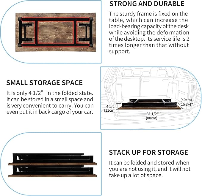 Need Small Desk 31 1/2" No Assembly Foldable Writing Table,Sturdy and Heavy Duty Folding Computer Desks for Small Space/Home Office/Dormitory AC5FB(80 * 40)