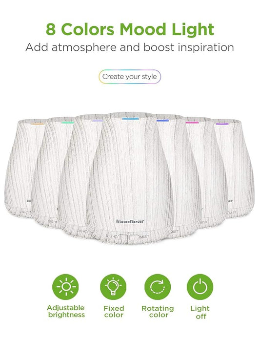 InnoGear Essential Oil Diffuser with Oils, 100ml Aromatherapy Diffuser with 6 Essential Oils Set, Aroma Cool Mist Humidifier Gift Set, Grey Wood Grain