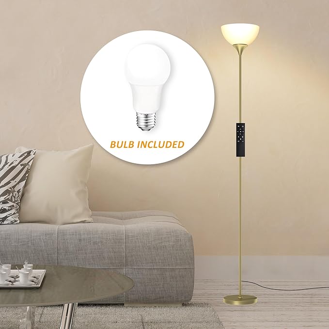 PESRAE Floor Lamp, Remote Control with Stpeless Color Temperatures and Brightness, Torchiere lamp for Bedroom, Living Room, Bulb Included
