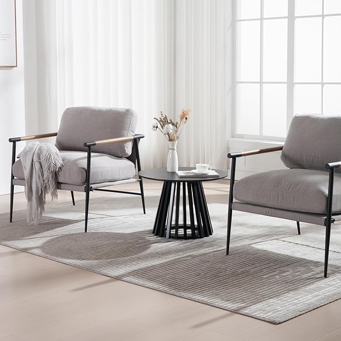 DUOMAY Modern Round Coffee Table with Unique Geometric Base, Sleek Black Wood Accent Table for Living Room, Office, Lounge, Black