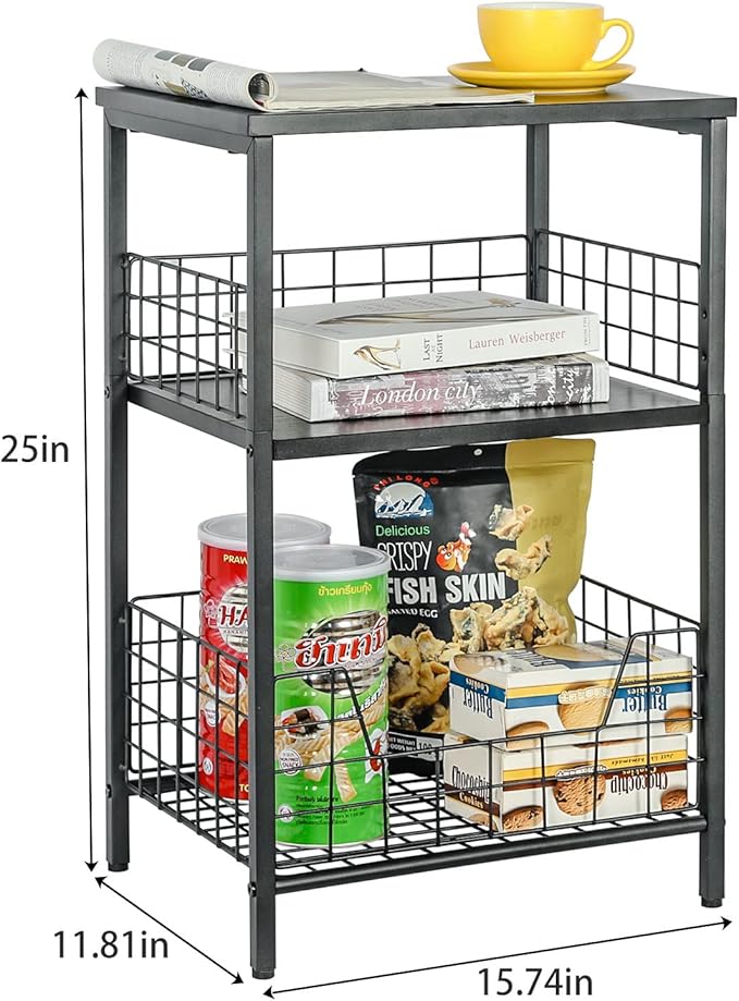 X-cosrack Side Table, Small End Table Record Player Stand with Storage, Vinyl Record Storage Night Stand for Living Room, Bedroom,Office(Patent Pending)(Black)