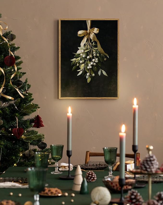 InSimSea Christmas Decor Framed Wall Art, A bouquet of mistletoe Canvas Painting, elegant Holiday decor Unique Christmas Gifts For Table Wall Farmhouse Mantel Home Office 16L x 12W