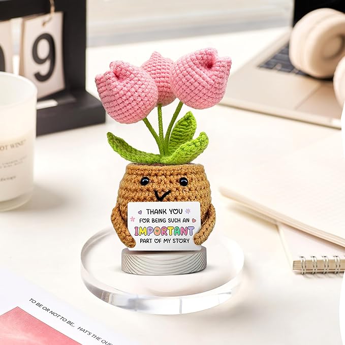 Gossby Handmade Positive Tulip Flower Crochet - Thank You for Being an Important Part- Thank You Gift for Women - Appreciation, Mothers Day, Birthday Gift for Teacher, Coworker, Mom, Sister, Friend