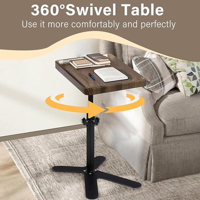 Simcat Adjustable Height Side Table TV Tray, C Shaped End Table, Couch Tables for Living Room, Bedroom, Corners and Office（Brown）