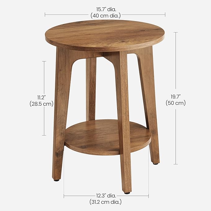 VASAGLE MAEZO Collection - Set of 2 Side Tables, 2-Tier Small Round End Tables, Nightstands with Tapered Legs, Curved Transitions, for Small Spaces, Living Room, Bedroom, Rustic Walnut ULET289K01