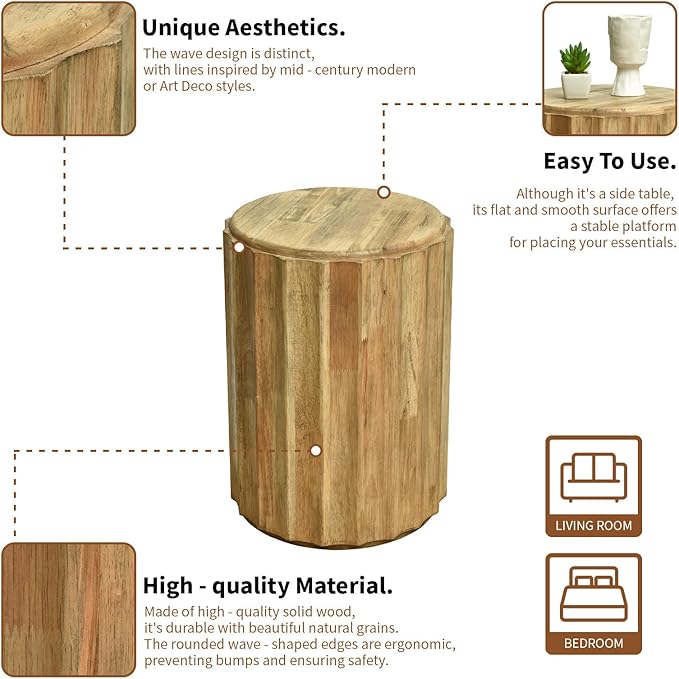 Round Side Table, Rustic Console Table, Gold Geometric End Tables Ideal for Couch Sofa Living Room or Bedroom Stand (Artistic Wave Design)