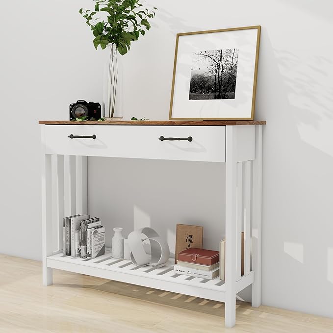 TaoHFE Farmhouse Narrow Console Table Modern Wooden,Living Room Tables Narrow Side Tables for Entryway,Entry Table with Storage Hallway SideTable with Drawers