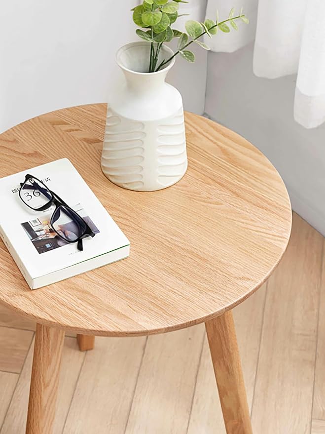 Solid Wood Round Side Table,End Table - FAS-Grade North American Oak,Elegant Round End Table with 3-Leg Design,Modern Natural Wood Accent Side Table for Living Room, Bedroom & Office Decor