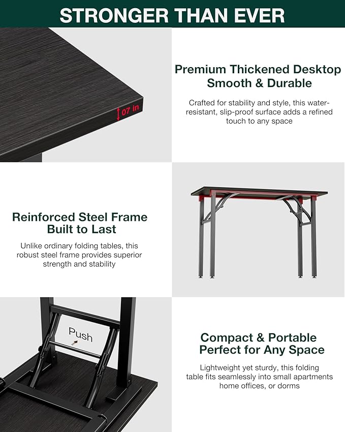 Frylr Small Folding Computer Desk – 35.8 Inch Portable Table for Craft and Study, Lightweight Desk for Small Spaces, Foldable Laptop Table Built-in AC/USB Outlets for Convenience, Charcoal Wenge