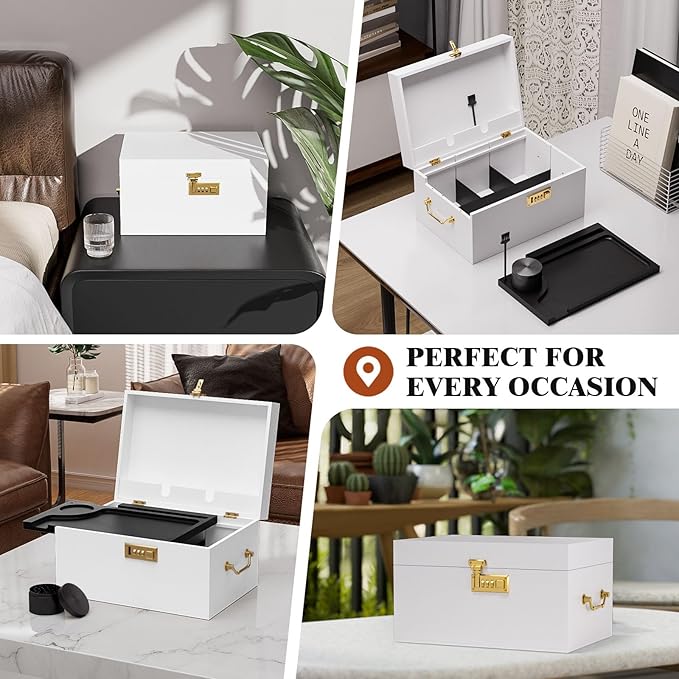 Lockable stash box with rolling tray – Premium bamboo box organizer with grinder, jars & brushes | Stylish wooden stash boxs, spacious Storage Box, great large stash box for home,Holiday Gift