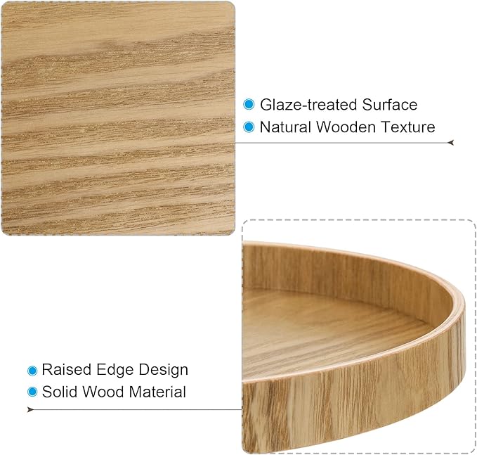 PATIKIL Wood Serving Tray 11 Inch, 2 Pack Round Decorative Platter for Home Decor Kitchen Table Candle Holder