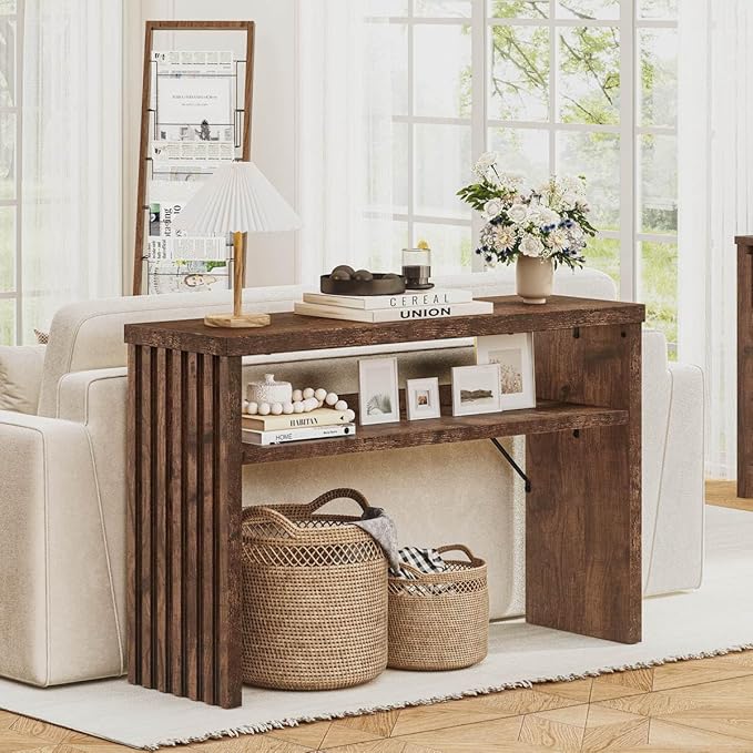 BON AUGURE Entryway Table, Console Table Behind Couch, Wood Sofa Tables with Shelf for Living Room, Farmhouse Entry Tables for Hallway Foyer (Rustic Oak, 47 Inches)