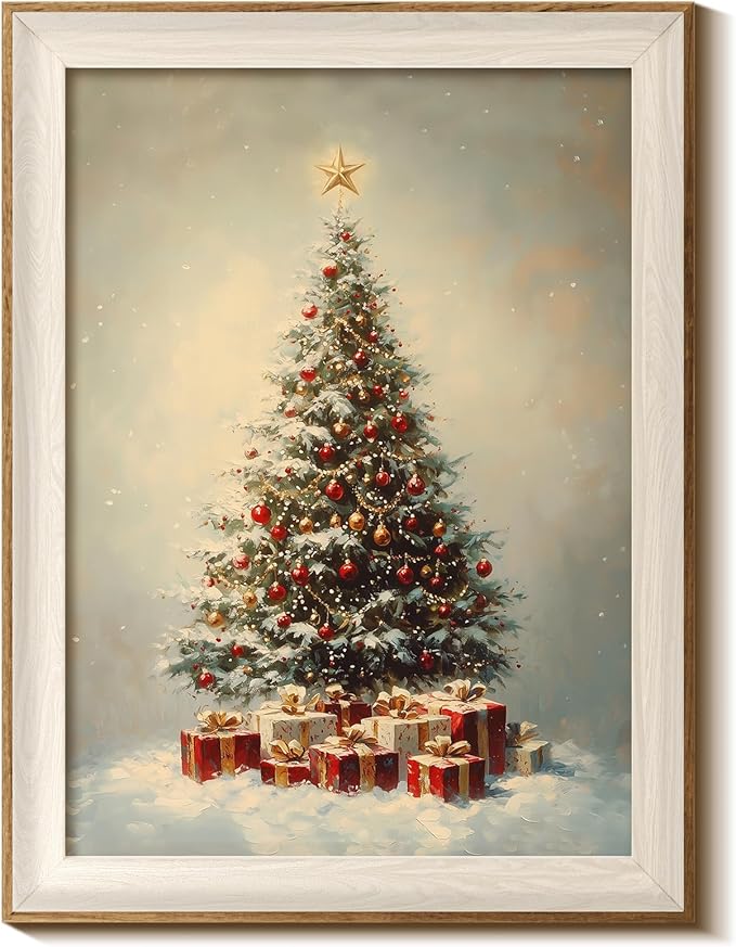 InSimSea Christmas Decor Framed Wall Art, Christmas tree and gifts Canvas Painting, Warm Holiday decor Unique Christmas Gifts For Table Wall Farmhouse Mantel Home Office 16L x 12W