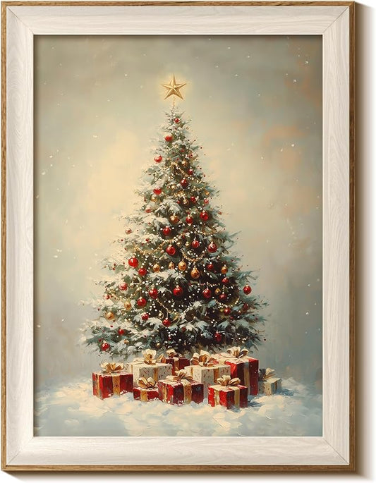 InSimSea Christmas Decor Framed Wall Art, Christmas tree and gifts Canvas Painting, Warm Holiday decor Unique Christmas Gifts For Table Wall Farmhouse Mantel Home Office 16L x 12W