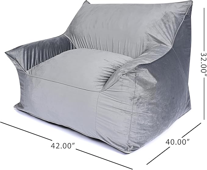 Foamma Bean Bag Chair for Kids & Adults, Grey - Single Person Bean Bag Chair with Armrests, High-Density Foam, Cozy and Plush Reading Seat, Ideal for Bedroom and Relaxation