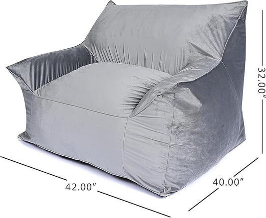 Foamma Bean Bag Chair for Kids & Adults, Grey - Single Person Bean Bag Chair with Armrests, High-Density Foam, Cozy and Plush Reading Seat, Ideal for Bedroom and Relaxation