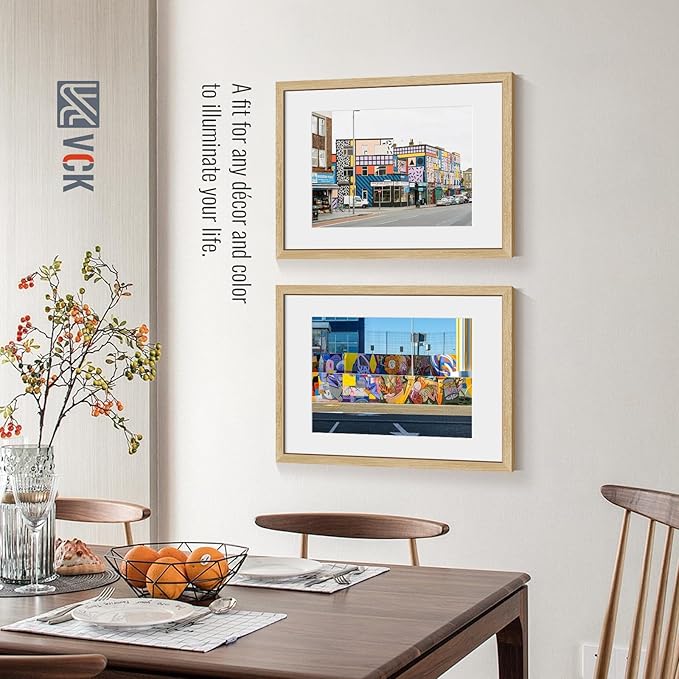 VCK 16x24 Poster Frame 5 Pack - Natural Oak, High-End Wood Picture Frames with Polished Plexiglass, Display 12x18 Photo with Mat or 16x24 without Mat, Art Gallery-Quality, Wall Hanging, Natural Oak