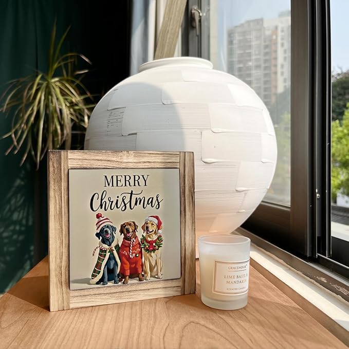 Funny Cute Christmas Decor, Wood Plaques Desk Decors, Decorative Table Sign, Farmhouse Christmas Decorations Indoor, Dog Pet Lover Home Decor for Xmas Holiday, Merry Xmas Gift