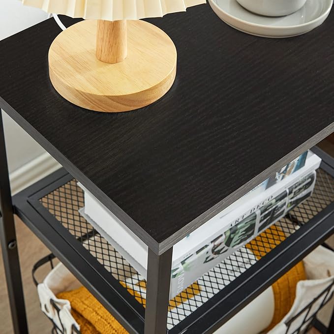 IBUYKE Side Table, 3-Tier End Table, Industrial Nightstand Small Table with Storage Shelf, for Bedroom, Living Room, Hallway, with Metal Frame, Black UTMJ403B