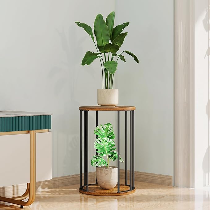 Plant Stand Indoor,small plant stool,Flower Pot Corner stand holder,Mid Century Heavy Duty Metal Tall Home Decor,Modern Round End Table,Small Rustic Display Stand for Living Room,Bedroom(Brown,18In)
