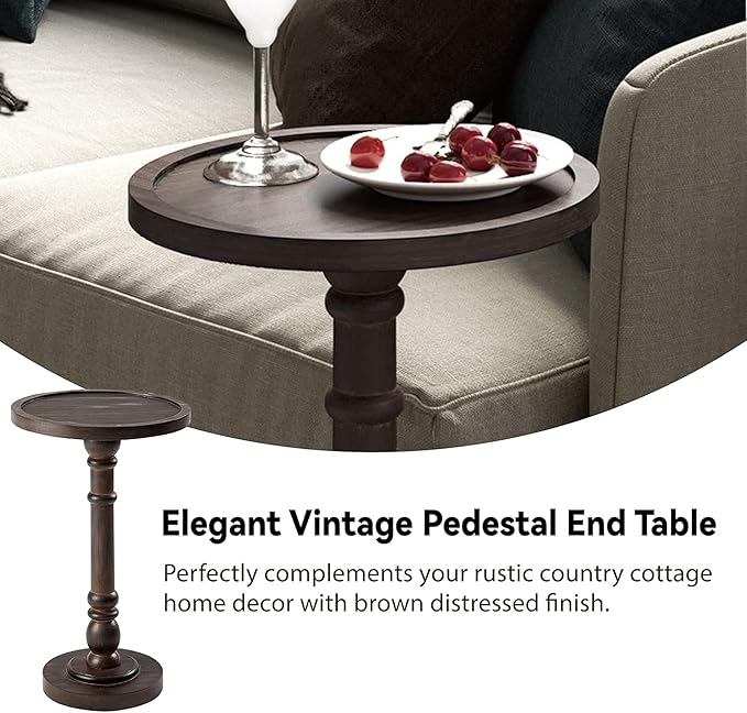 Pedestal Small Drinking Table, Traditional Tray Top End Table, Espresso