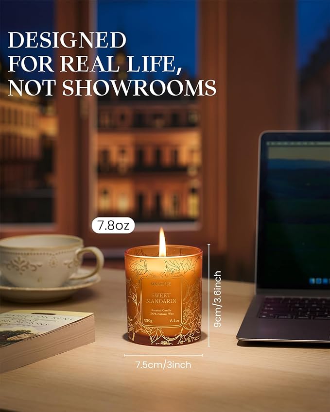 M&SENSE Citrus Scented Soy Candles,Vegan,No Toxin,8.1oz 42-Hour Slow Burning Time,Sweet Mandarin Heavy Scented Candle,Air Purifying Aromatherapy Office Home Fragrance